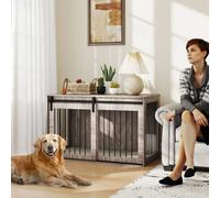 Pawhut Dog Crate Furniture With Removable Cushion - Walnut Brown
