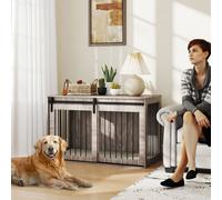PawHut Dog Crate Furniture with Removable Cushion, Walnut Brown - Multifunctional Side Table & Safe Crate (D02-169V75WN)