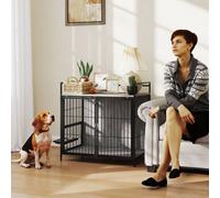 Pawhut Dog Crate Furniture With Rotating Bowl Holder For Medium Dogs, Grey Grey
