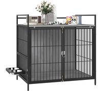 PawHut Dog Crate Furniture with Rotating Bowl Holder for Medium Dogs - Grey | TJ Hughes