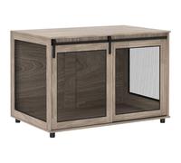 PawHut Dog Crate Furniture with Sliding Door 118 x 75.5 x 82cm Walnut Brown | Dog Cage End Table, Pet Kennel for Extra Large Breeds