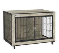 PawHut Dog Crate Furniture with Wheels, Double Doors, for Medium Dogs, 80 x 56 x 62.5cm, Grey
