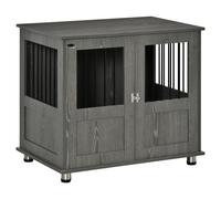 PawHut Dog Crate Furniture End Table, Pet Kennel for Small and Medium Dogs with Magnetic Door Indoor Animal Cage, Grey, 85 x 55 x 75 cm