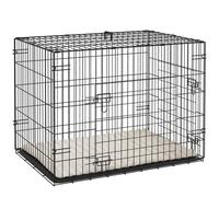 PawHut Dog Crate with 2 Doors with Tray, Soft Cushion, Foldable Metal Dog Cage for Small Dogs, 76 x 53 x 60, Black