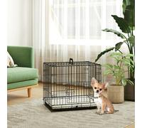 PawHut Dog Crate, Folding Metal Dog Cage with Two Doors, Tray, Soft Cushion, for Extra Small Dogs, 60 x 40 x 50 cm, Black