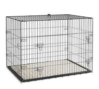 PawHut Dog Crate with Two Doors, Tray, Soft Cushion, for Large Dogs, Black | Folding Metal Puppy Cage, Two Doors, Removable Easy Clean Tray, Soft Cushion, Carry Handle