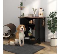 PawHut Pet Feeding Station with Storage, Dog Feeding Station, Hooks, Black | Raised Dog Bowls, Adjustable Panel, Pet Food Storage Cabinet
