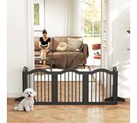 Pawhut Dog Gate 5 Wood Panel Freestanding Pet Fence Folding Safety Barrier In Black Black