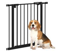 PawHut Dog Gate Extendable 74-80cm Openings Black | Stair Gate Pressure Mount with Auto Closing Door for Doorways, Hallways, Bottom of Stairs, One Hand Operate, Two Way Open