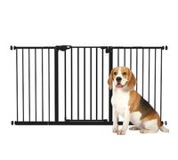 PawHut Dog Gate Extra Wide Extendable 74-148cm Openings 3 Extensions Black | Stair Gate Pressure Mount with Auto Closing Door for Doorways, Hallways, Bottom of Stairs, One Hand Operate, Two Way Open