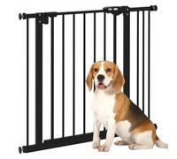 PawHut Dog Gate Extra Wide Extendable 74-87cm Openings 1 Extension Black | Stair Gate Pressure Mount with Auto Closing Door for Doorways, Hallways, Bottom of Stairs, One Hand Operate, Two Way Open
