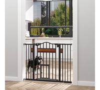 Pawhut Dog Gate Pet Safety Gate, Double Locking Pine Wood Decoration In Black Black