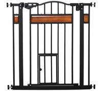 PawHut Dog Gate Pet Safety Gate W/ Cat Door Auto Close Pine Decor 74-80 centimet