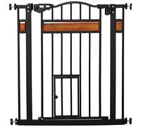 PawHut Dog Gate Pet Safety Gate W/ Cat Door Auto Close Pine Decor 74-80 centimeters Wide