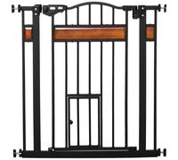 Dog Gate Pet Safety Gate Cat Door Auto Close Pine Decor 74-80 cm Wide Pawhut