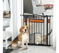 PawHut Dog Gate Pet Safety Gate W/ Cat Door Auto Close Pine Decor 74-80 cm Wide | TJ Hughes
