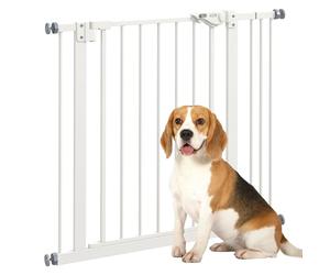 PawHut Dog Gate, Pressure Fit Stair Gate with Auto Closing Door, for Doorways, Hallways, One Hand Operate, Two Way Open, 74-87cm Openings, White