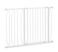PawHut Dog Gate Wide Stair Gate w/ Door Pressure Fit Pets Barrier for Doorway, Hallway, 76H x 75-115W cm - White