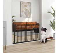 PawHut Dog Gate Wide Stair Gate w/ Door Pressure Fit, 75-145W cm, Black