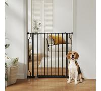 Pawhut Dog Gate Wide Stair Gate W/ Door Pressure Fit, 75-85W Cm, Black