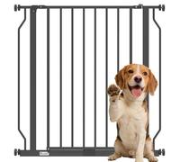 PawHut Dog Gate Wide Stair Gate w/ Door Pressure Fit - Black - Steel, ABS - 85 x 1.5 x 76 cm