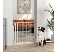 PawHut Dog Gate Wide Stair Gate with Door 76H x 75-95W cm White | Pressure Fit Pets Barrier, for Doorway, Hallway, One-Hand Operate, Two Way Open