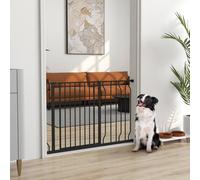 Pawhut Dog Gate Wide Stair Gate W/ Door Pressure Fit In Black Black