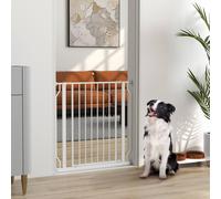 PawHut Dog Gate Wide Stair Gate, 75-85W cm, White, White