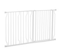 PawHut Dog Gate Wide Stair Gate w/ Door Pressure Fit Pets Barrier for Doorway, Hallway, 76H x 75-145W cm - White