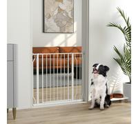 PawHut Dog Gate Wide Stair Gate w/ Door Pressure Fit Pets Barrier for Doorway, Hallway, 76H x 75-95W cm - White