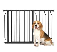 PawHut Dog Gate Wide Stair Gate with Door 76H x 75-115W cm Black