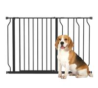 PawHut Dog Gate Wide Stair Gate with Door 76H x 75-115W cm Black | Pressure Fit Pets Barrier, for Doorway, Hallway, One-Hand Operate, Two Way Open