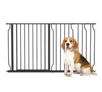 Pawhut Dog Gate Wide Stair Gate W/ Door Pressure Fit, 75-145W Cm, Black