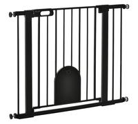 PawHut Dog Gate with Cat Flap Pet Safety Gate Barrier, Stair Pressure Fit, Auto Close, Double Locking, for Doorways, Hallways, 75-103 cm Black Black
