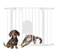 PawHut Dog Gate with Cat Flap Pet Safety Gate Barrier, Stair Pressure Fit, Auto Close, Double Locking, for Doorways, Hallways, 75-103 cm White