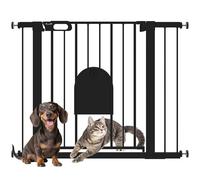 PawHut Dog Gate with Cat Flap Stair Pressure Fit Auto Close 75-103 cm Black