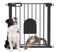 Pawhut Dog Gate With Cat Flap Pet Safety Gate Barrier, Stair Pressure Fit Black Black