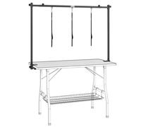 PawHut Dog Grooming Arm Adjustable H-Shape Dog Grooming Table Arm with Clamp and 3 Nooses Black