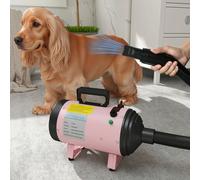 PawHut Dog Hair Dryer, 2200W Pet Grooming Hair Dryer with Adjustable Temperature & Velocity, Professional Low Noise Dog Blaster with 3 Different Nozzles, Black Pink