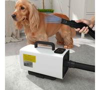 PawHut Dog Hair Dryer with One-Click Auto Adjustable Airflow and Temperature, 2200W Pet Grooming Hair Dryer with 3 Nozzles, Digital Screen, Pet Air Blower Blaster Dryer for Dogs Cats, White White