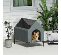 PawHut Dog House Outdoor Elevated Dog Bed with Removable Cover, Grey - 81L x 54W x 78H cm - Oxford Fabric, Steel - 1