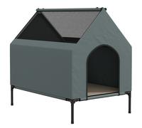 PawHut Dog House Outdoor Elevated Dog Bed with Removable Cover, Mesh Windows, Storage Bag, for S and M-Sized Dogs, Grey