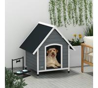 PawHut Dog Kennel Outdoor Dog House w/ Removable Floor, for Dogs - Grey - Fir Wood, Plastic - 1