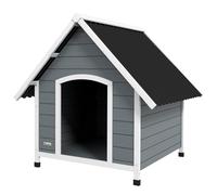 PawHut Wooden Dog House Outdoor, Dog Kennel with Removable Floor, Elevated Pet Shelter, Anti-Corrosion Wood, for Large Dogs, 106.5H x 110W x 98Dcm - Grey