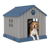 PawHut Dog Kennel Outdoor for Medium Dogs, Dog House, 85 x 79 x 82 cm Grey | Waterproof Plastic, Garden Patio, Indoor Outdoor Pet Shelter, Elevated Base