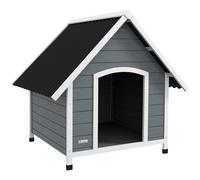PawHut Dog Kennel Outdoor Wooden Dog House with Removable Floor, Elevated Pet Shelter, Anti-Corrosion Wood, for Large Dogs, 106.5H x 110W x 98Dcm - Grey