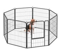 PawHut Dog Pen, 8 Panel Puppy Pen, Steel Dog Playpen, for Medium Breeds, 80cm Tall, Black Black