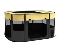 PawHut Dog Pen Pet Playpen for Puppies, Rabbits, 114 x 89 x 59cm Yellow | Portable Foldable Dog Cat Playpen, Soft Pet Cage, Storage Bag, for Kittens, Guinea Pigs