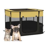 PawHut Dog Pen, Pet Playpen, Portable Foldable Dog Cat Playpen Soft Pet Cage with Storage Bag for Puppies, Rabbits, Kittens, Guinea Pigs, 74 x 60 x 45cm - Yellow