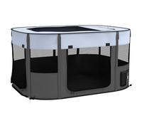 PawHut Dog Pen, Pet Playpen, Portable Foldable Dog Cat Playpen Soft Pet Cage with Storage Bag for Puppies, Rabbits, Kittens, Guinea Pigs, 114 x 89 x 59cm - Grey